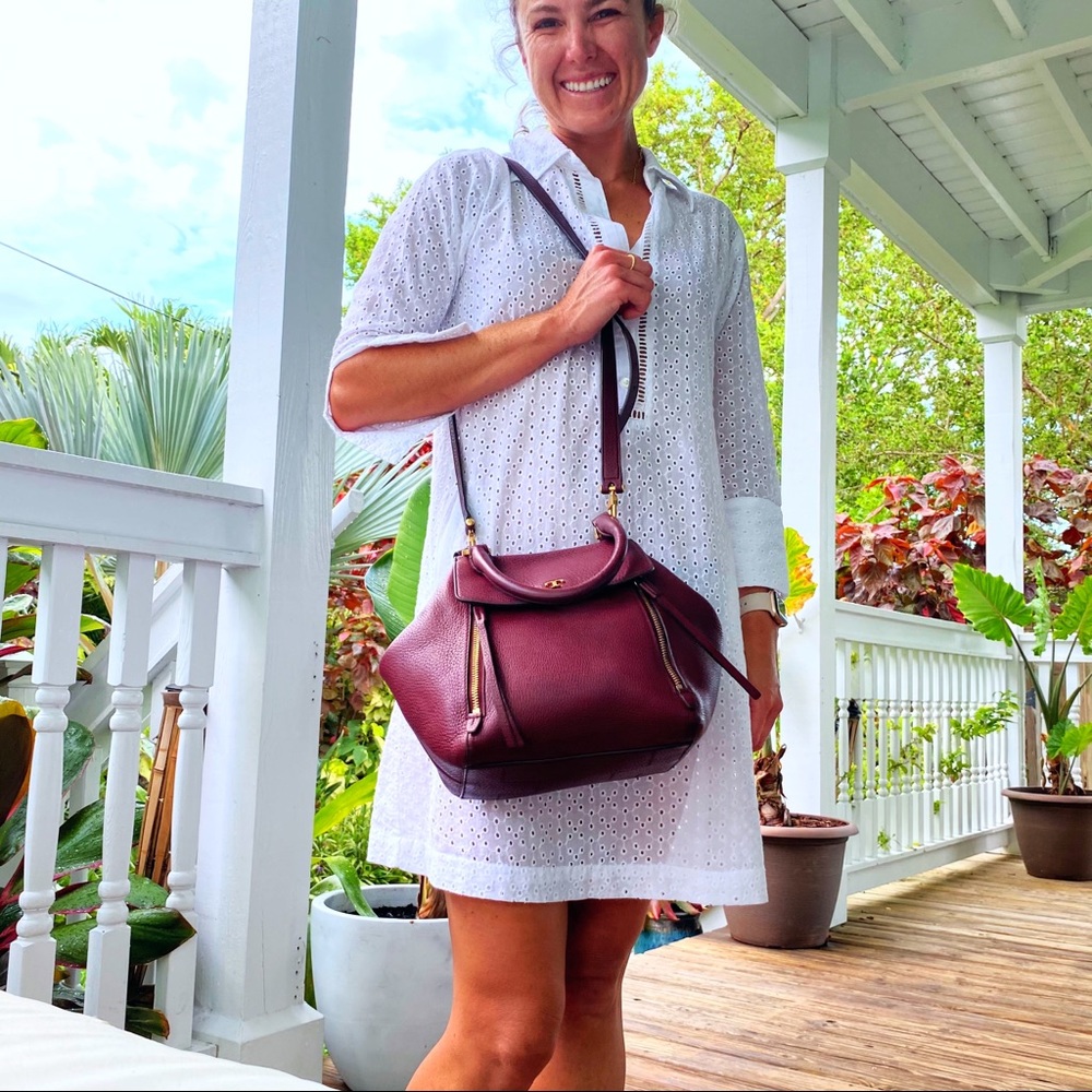 Tory Burch Claret Half Moon Satchel in Crimson EUC - Picture 16 of 16